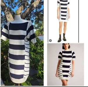 Ted Baker Arisu Striped Knit Sweater Dress Navy White Puff Sleeve 5 L